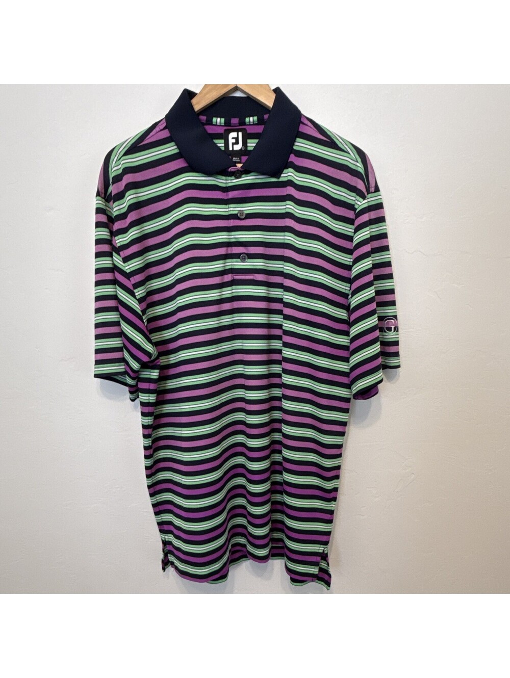 FootJoy Men’s L Striped Golf Polo Shirt Stretch Classic Fit Embroidered Logo